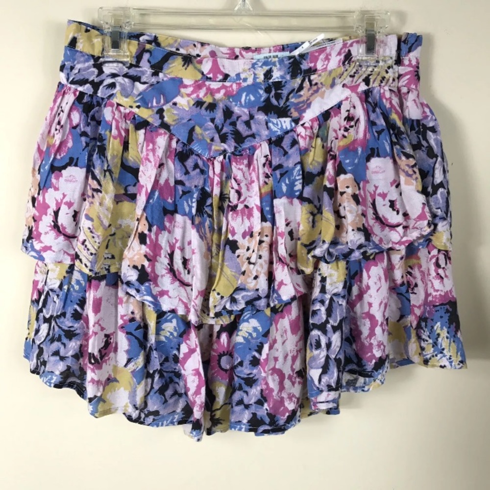 {Kimchi Blue UO} Floral Pink Blue Ruffle Skirt