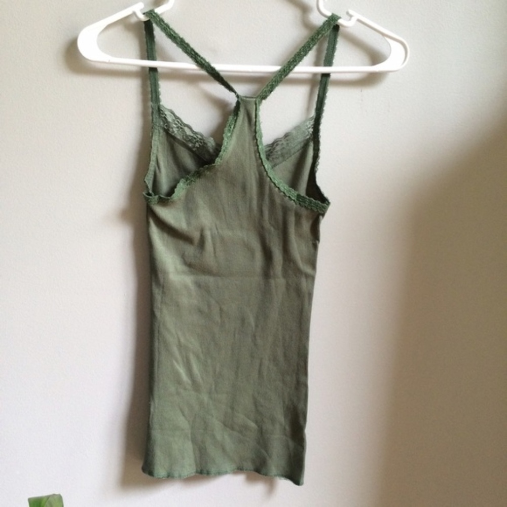 NEW Olive Green Lace Detail Tank Racerback - Picture 3 of 3