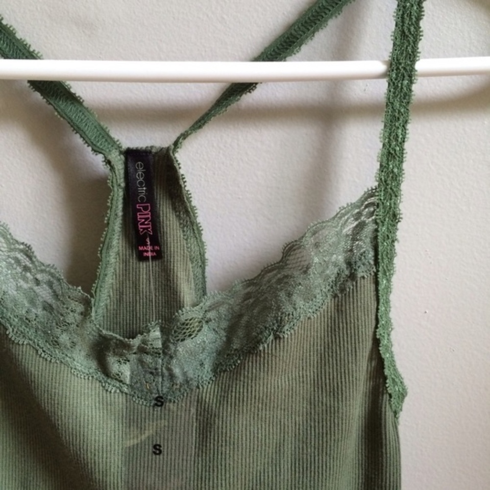 NEW Olive Green Lace Detail Tank Racerback - Picture 2 of 3