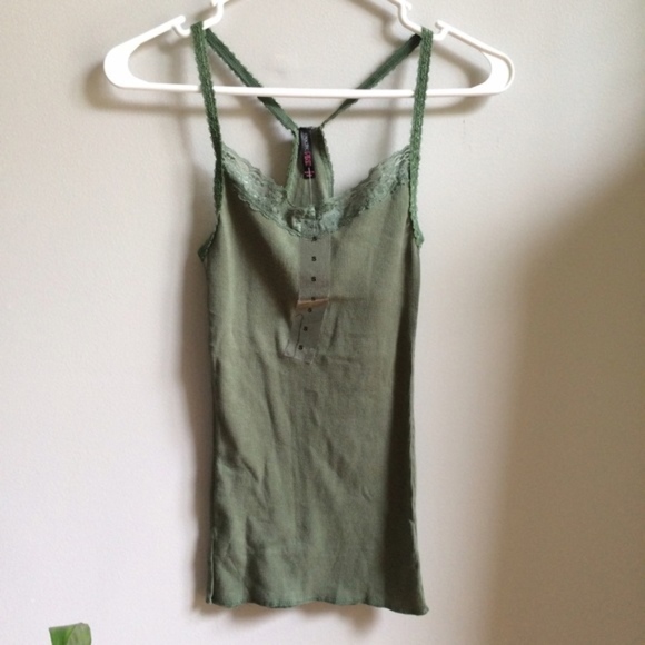 Electric Pink Tops - NEW Olive Green Lace Detail Tank Racerback