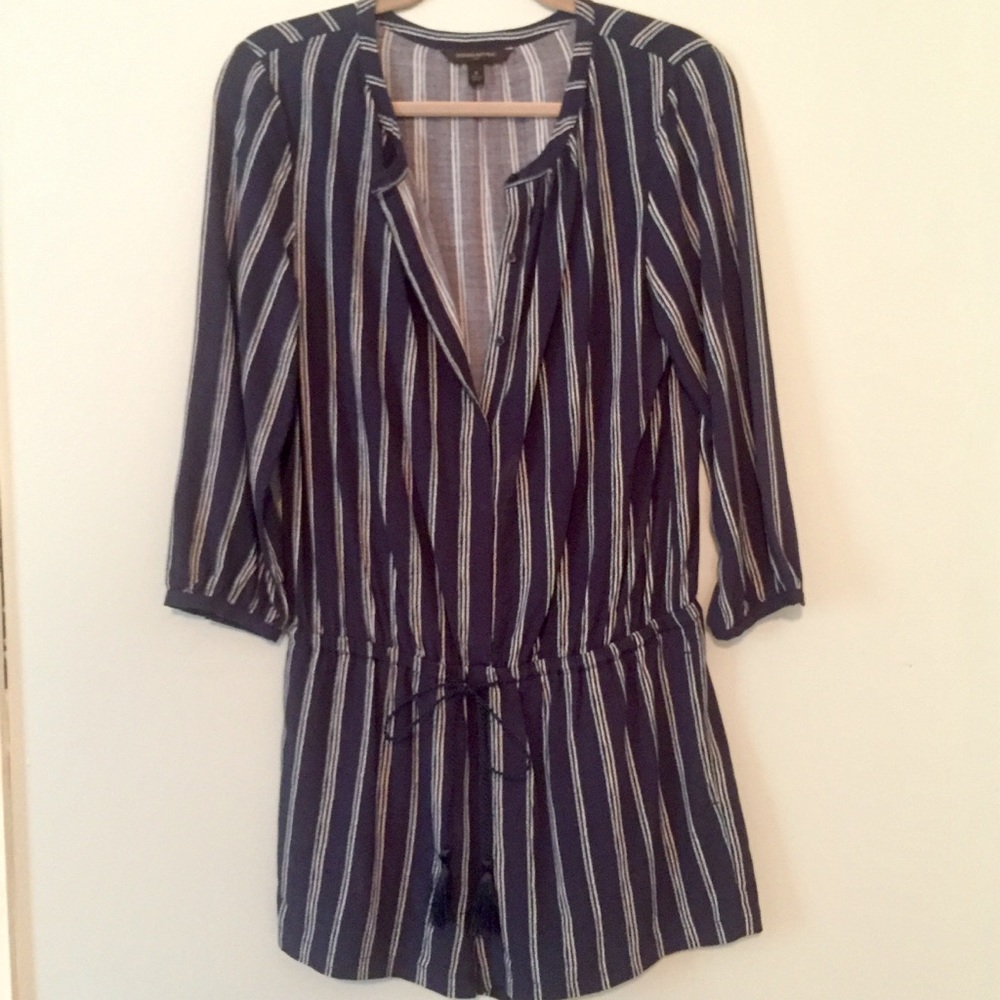 Banana Republic Gap Navy 3/4 Sleeve Striped Romper