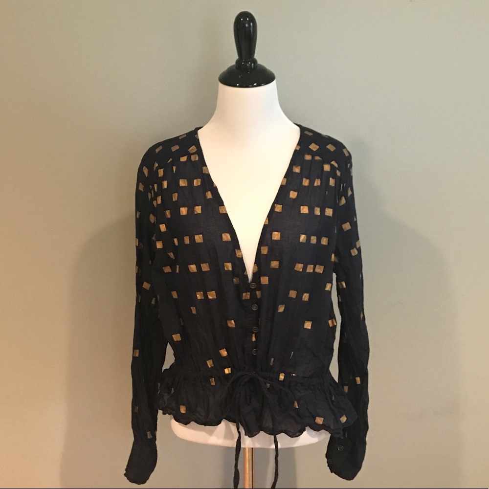 House of Harlow Gauzy Metallic Blouse