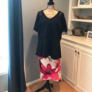 Floral Skirt with Peplum Black Top