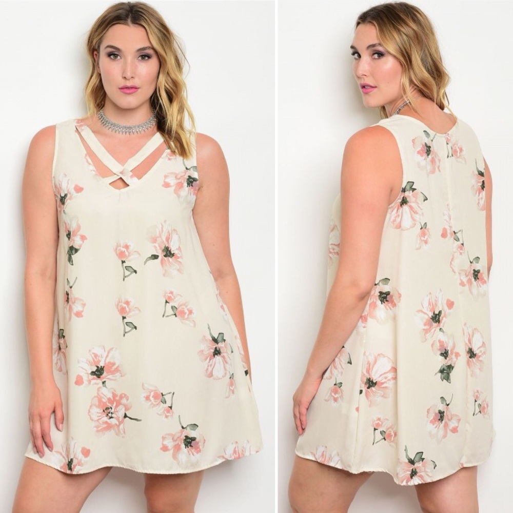 Cream and Peach Floral Plus Size Dress