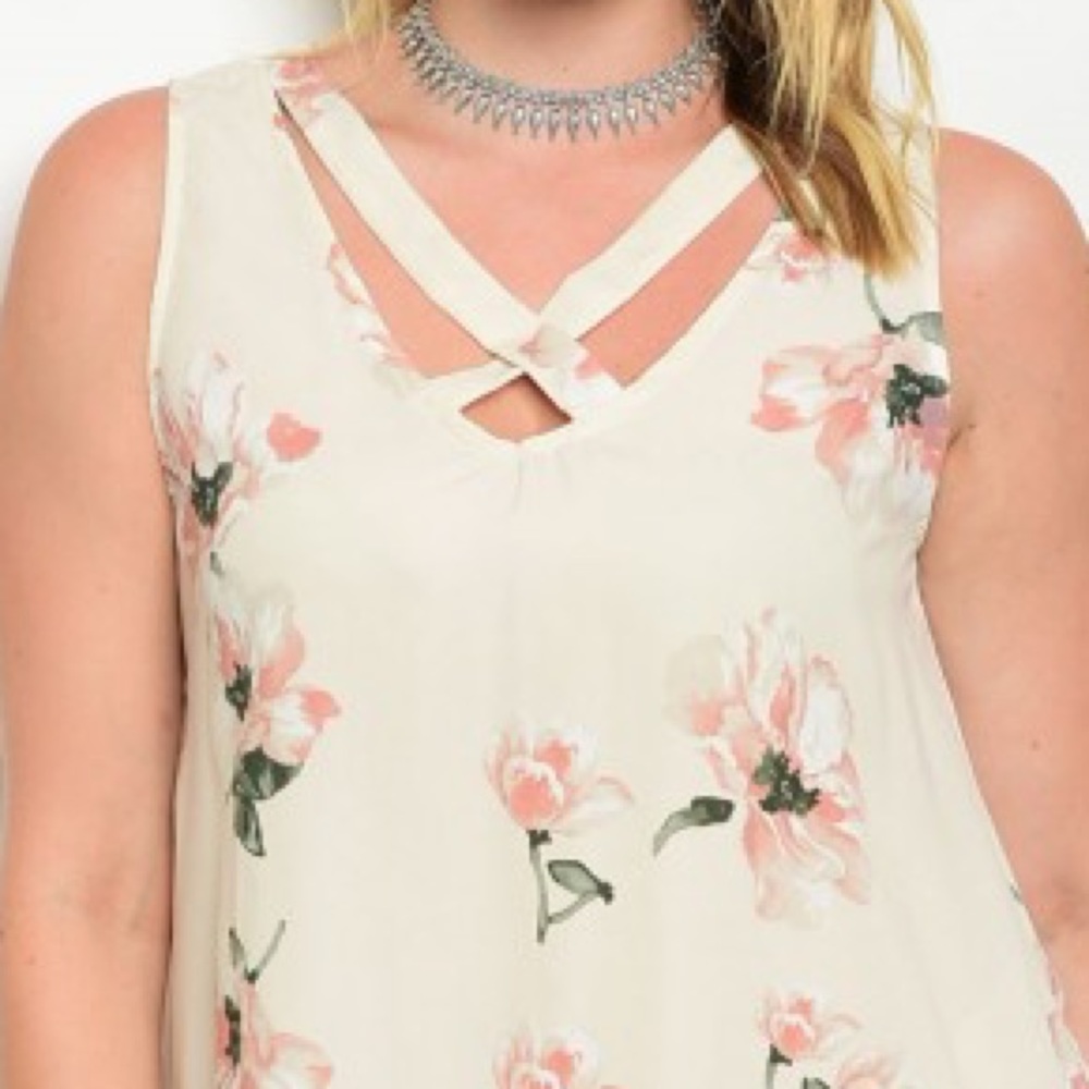 Cream and Peach Floral Plus Size Dress - Picture 2 of 4