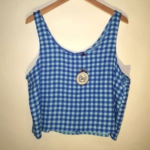 SO Blue Plaid Crop Tank Top | Button Back