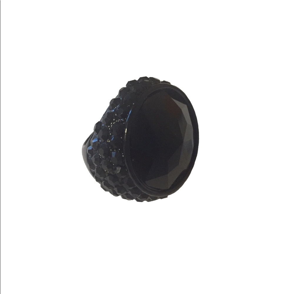 Black gemstone bling chunky statement ring