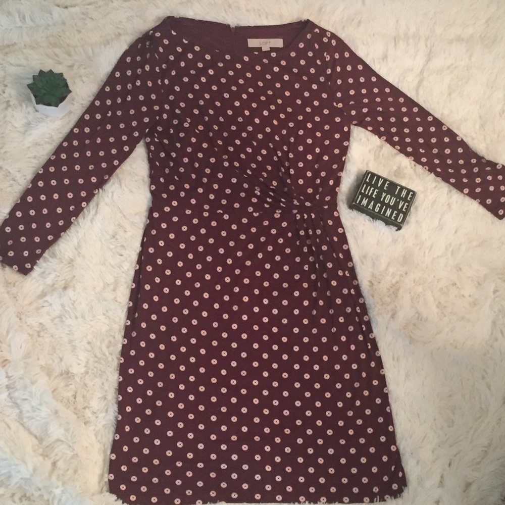 Ann Taylor LOFT  3/4 Sleeve Side Shirred Dress-XS
