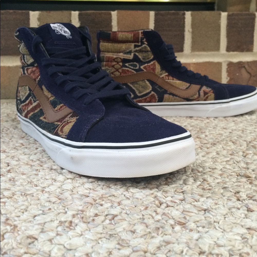 Vans Sk8 Hi Blue and Vintage Geometric Suede M 9.5