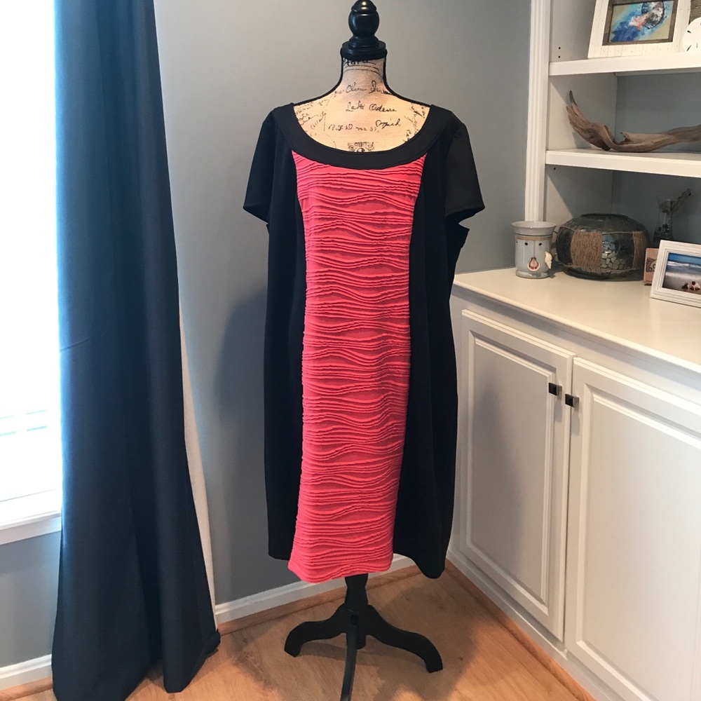 Black with Textured Coral Panel Dress