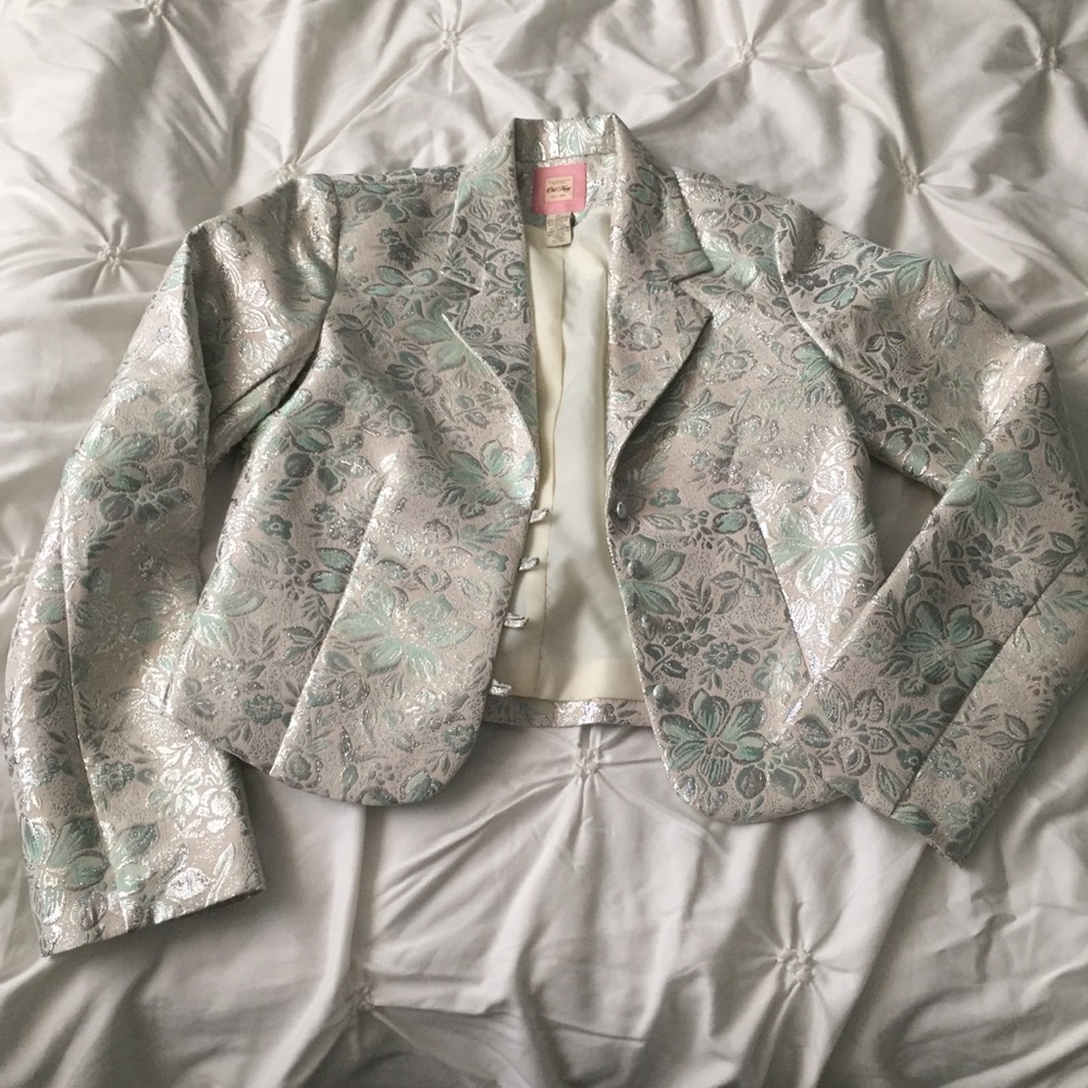 Old Navy Floral Blazer Silver/Green Metallic