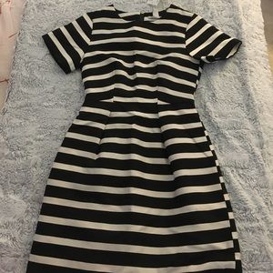 H & M navy blue and off white striped dress