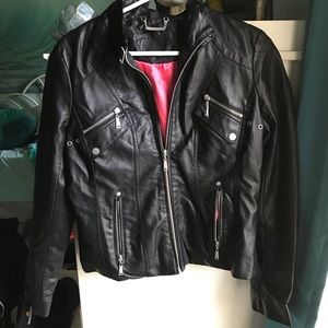 Women's Black Faux Leather Jacket - size L