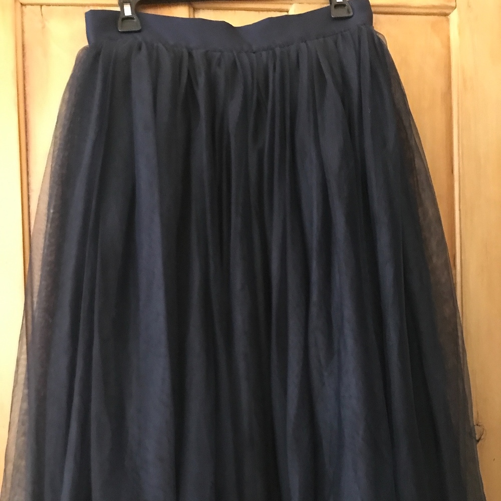 Navy Blue Tulle Tea-Length Skirt