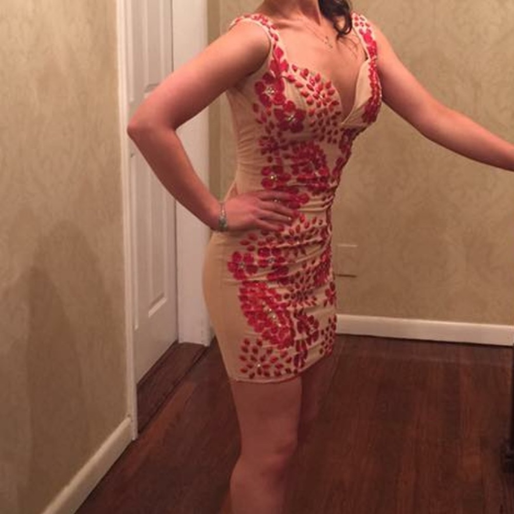 Sparkle red and nude flower holt Miami dress