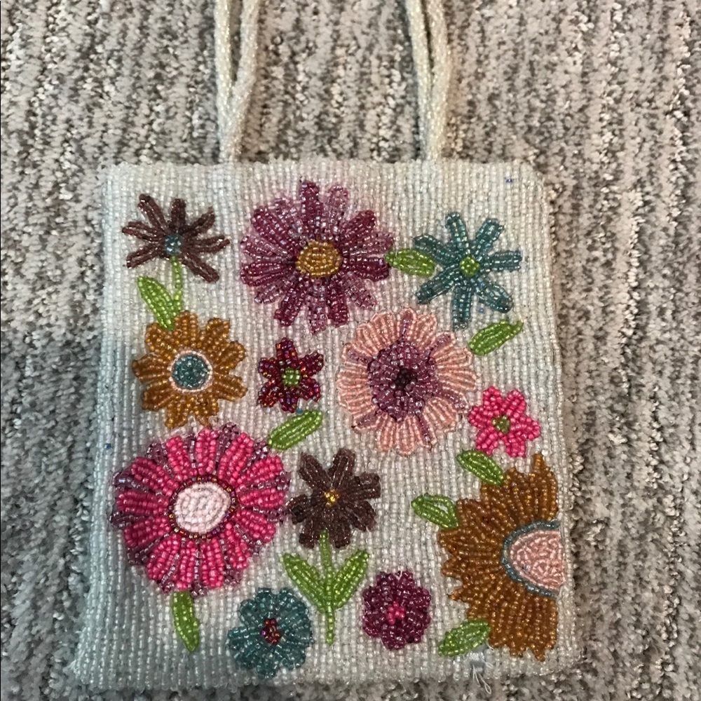 Silver beaded decorative mini bag