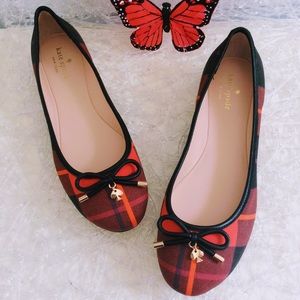Kate Spade Red Plaid Ballerina Flats Size 9 1/2