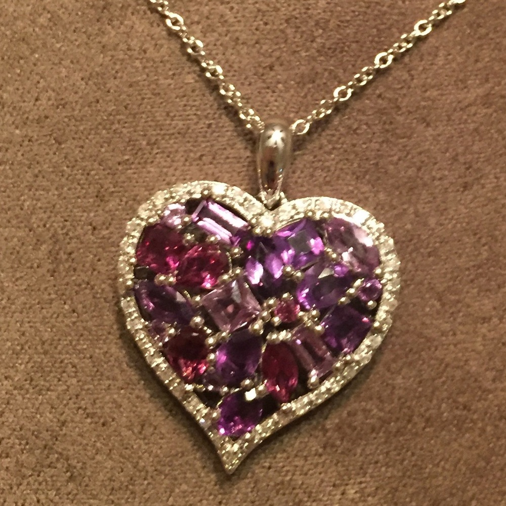 Sterling silver amethyst and CZ  heart necklace