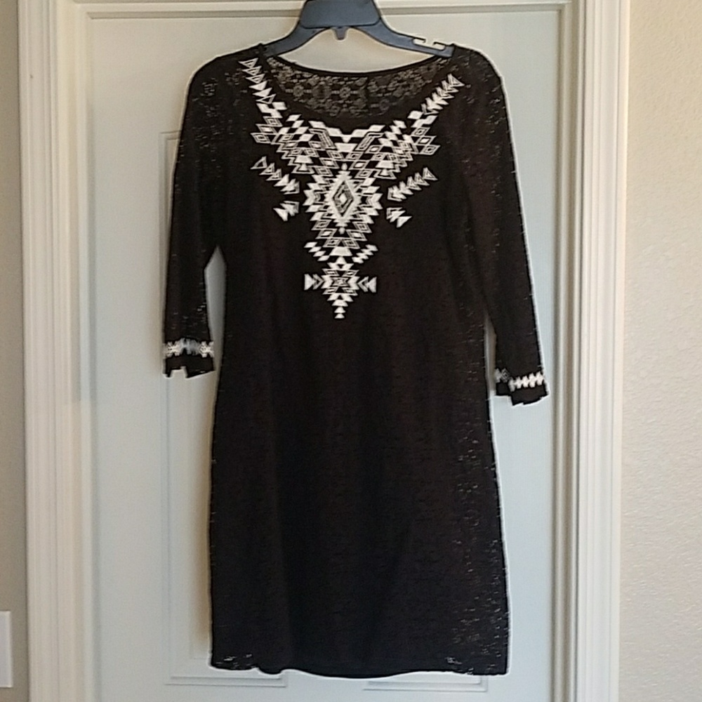 Express Black Lace Dress w Tribal Embroidery