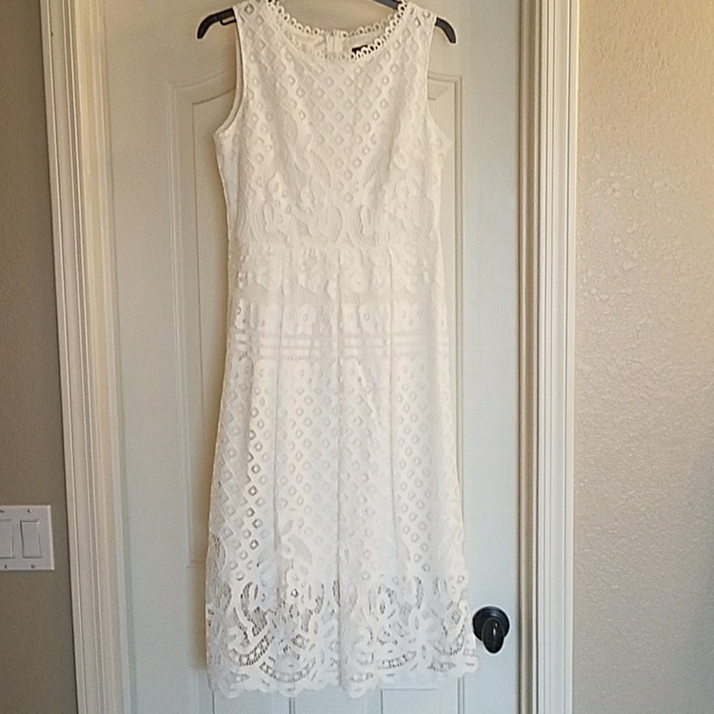 VEIISAR Beautiful White Lace Midi Dress
