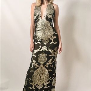 Vintage 1970s Gown with Gold Embroidery