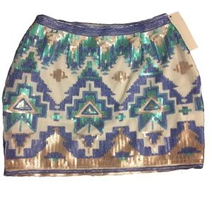 Tobi sequin Aztec tribal mini skirt