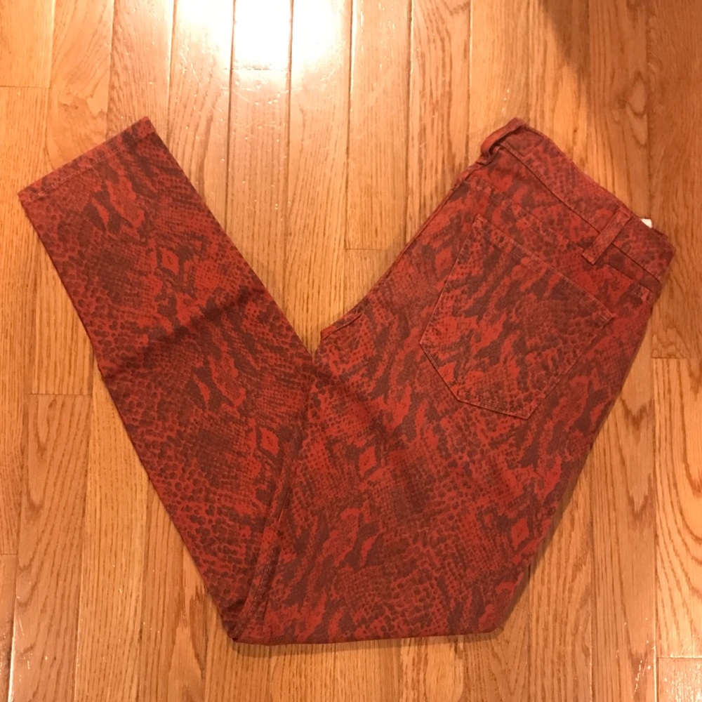 Current/Elliott Red Snakeskin Print Jeans