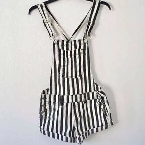 F21 Striped Short Overalls