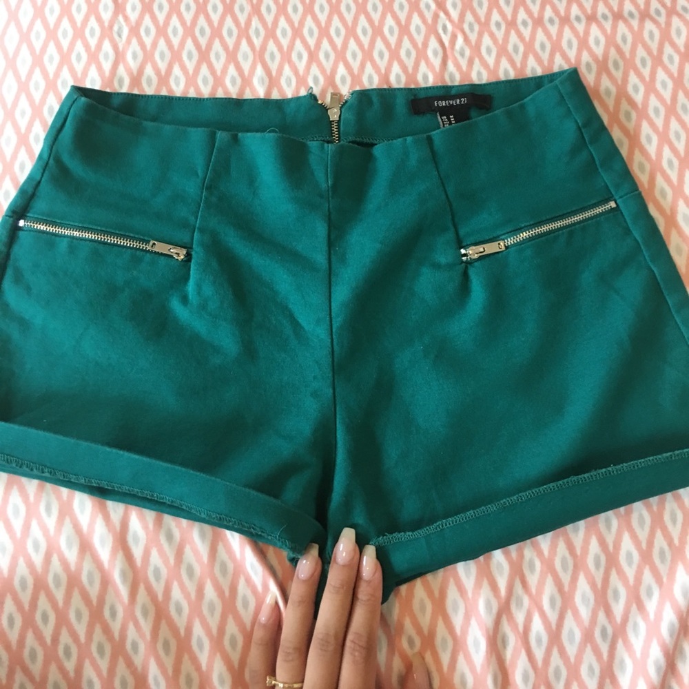 Teal High Wasted Shorts w/ Zipper