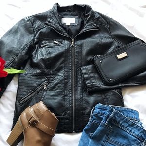 BIKER LEATHER JACKET BLACK Size M