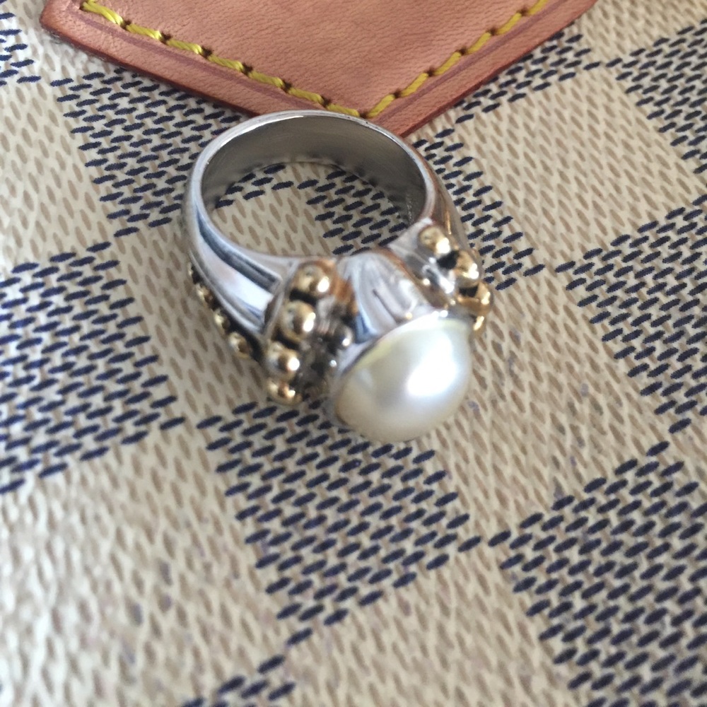 Fashion Ring Silver with gold decor and Pearl
