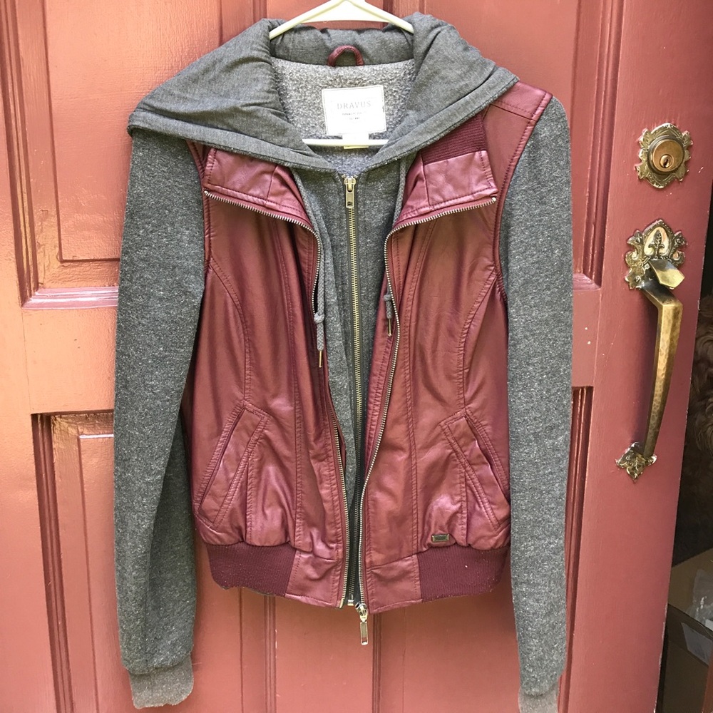 Maroon grey leather jacket from zumiez