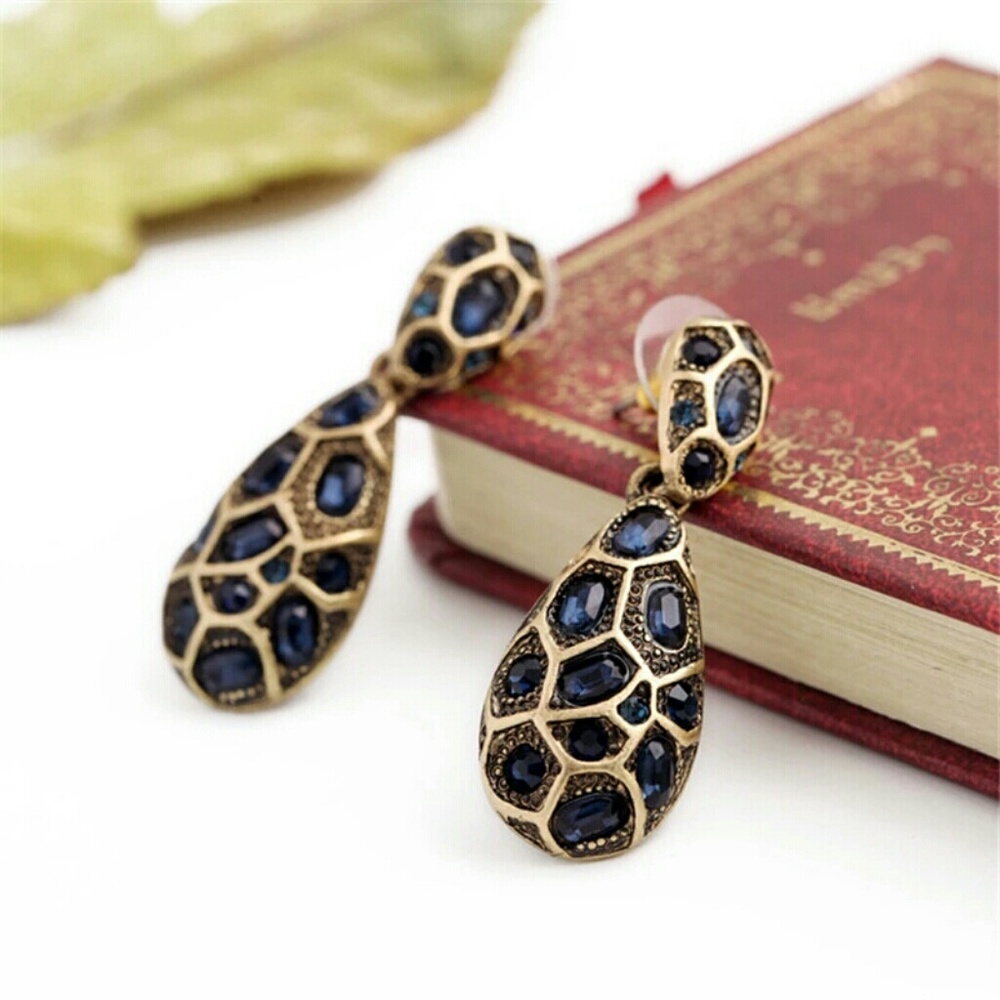 Boho blue crystal and gold earrings