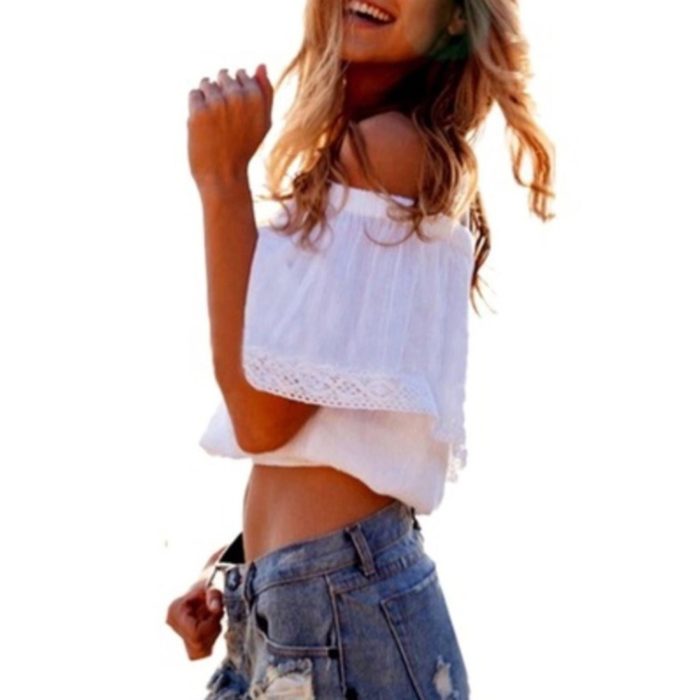 Sexy Open Shoulder Sleeveless Beach Blouse Top - Picture 2 of 7