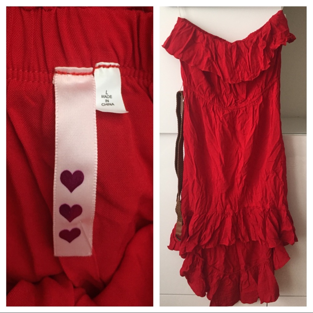 Red high-low dress with belt
