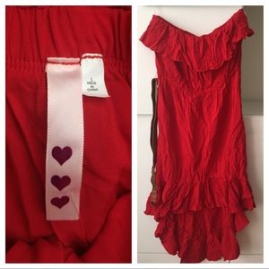 Red high-low dress with belt