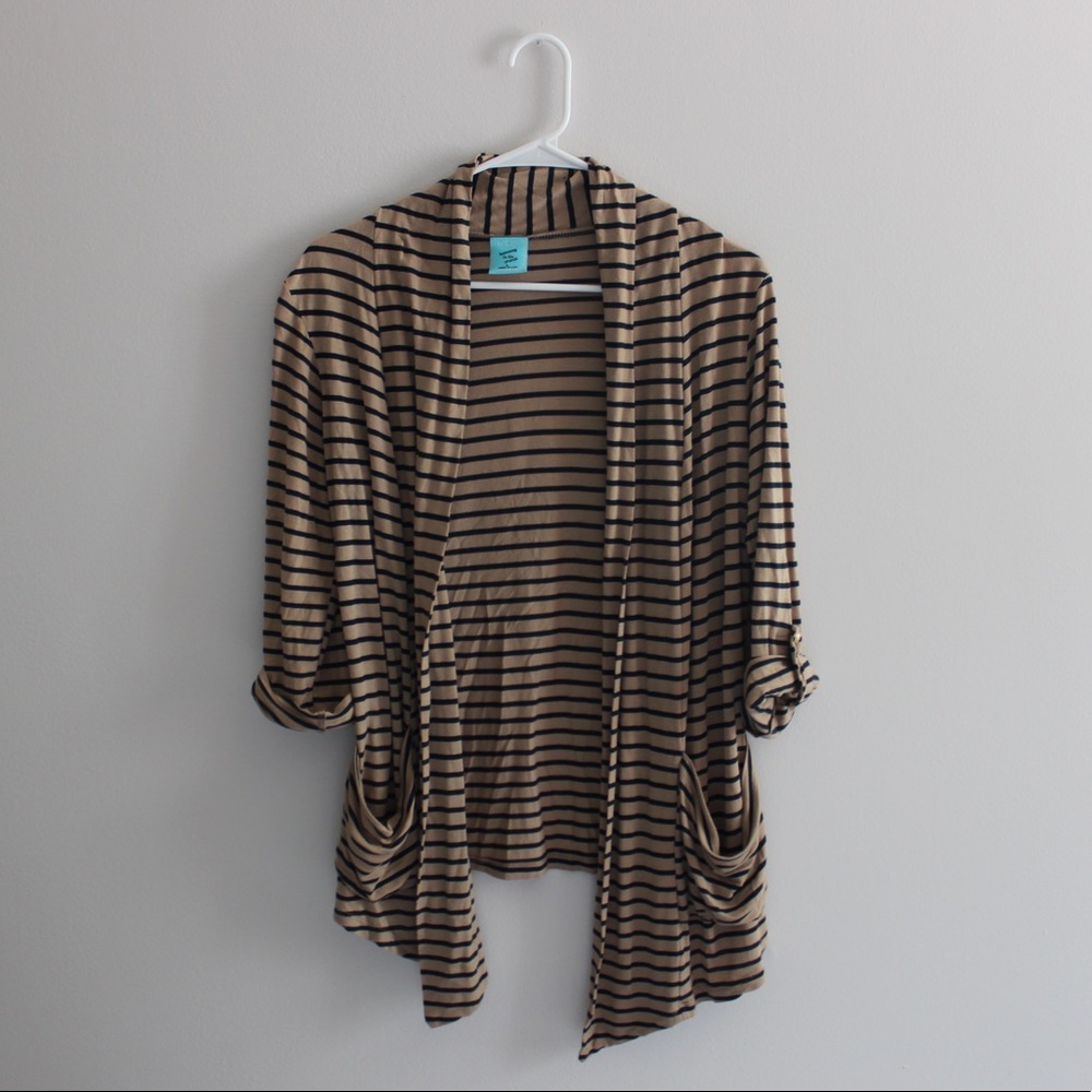 Navy Striped Cardigan with Pockets