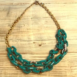 J.Crew Jade Green and Gold Link Statement Necklace