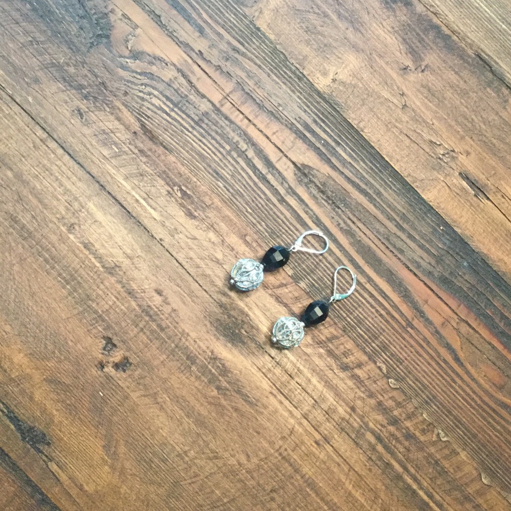 Black and silver sparkly drop earrings