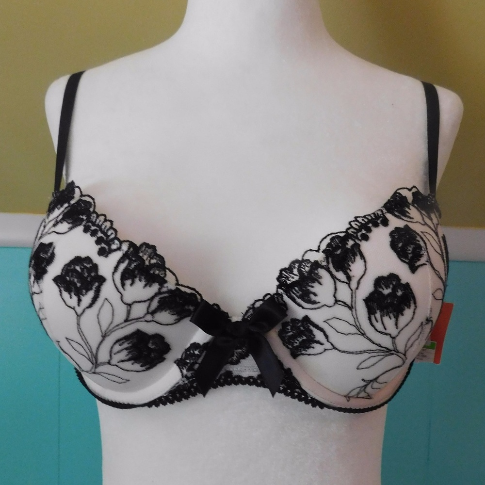 NWT Gilligan & O'Malley Lace Black & White Bra 34C