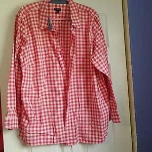 Pink and white check button up shirt