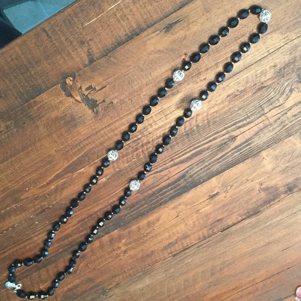 Black and silver sparkly long necklace