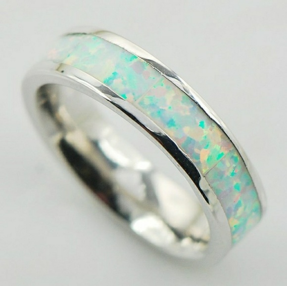 925 Opal Band Set In Sterling Silver - Picture 2 of 2