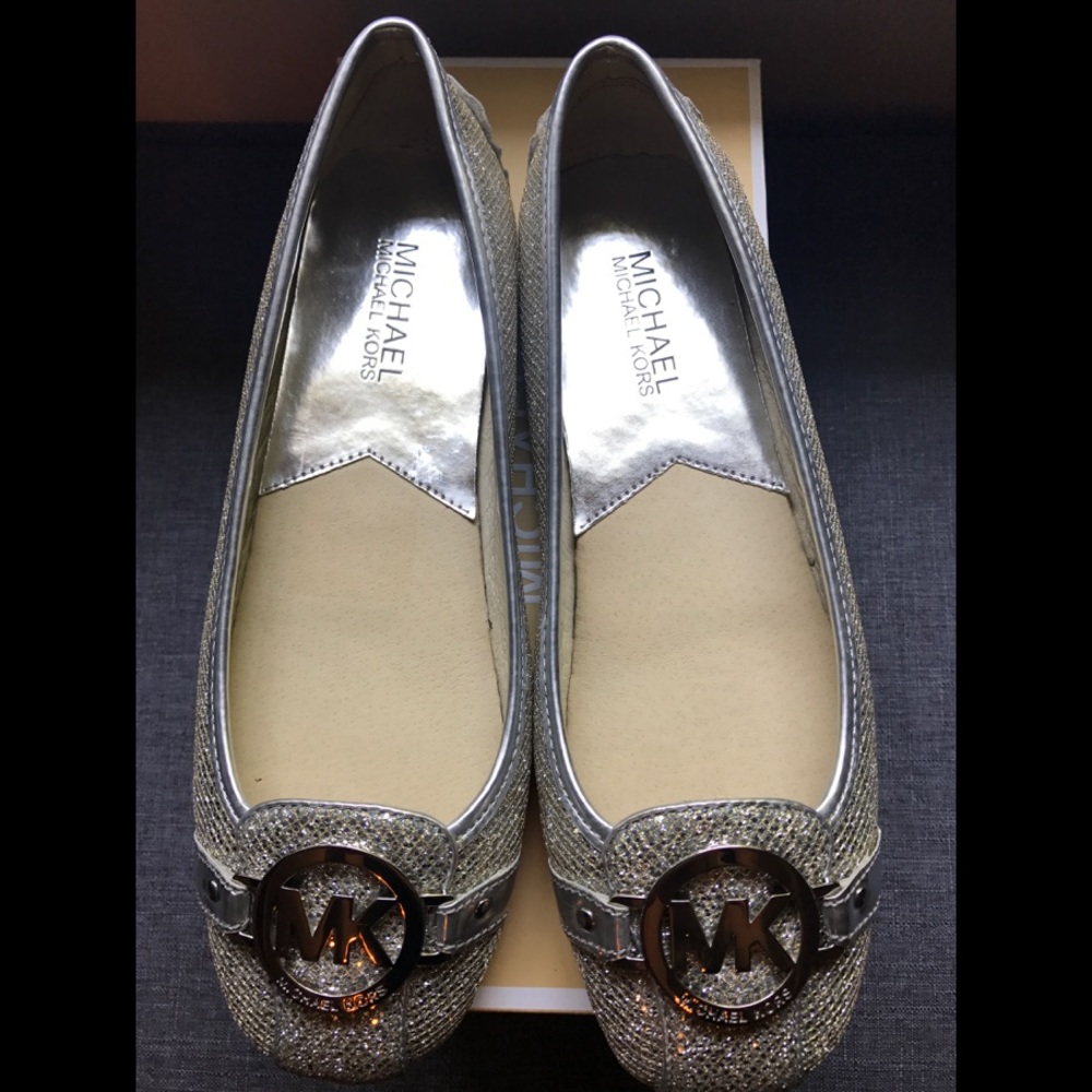 New Michael Kors Silver Glitter Flats