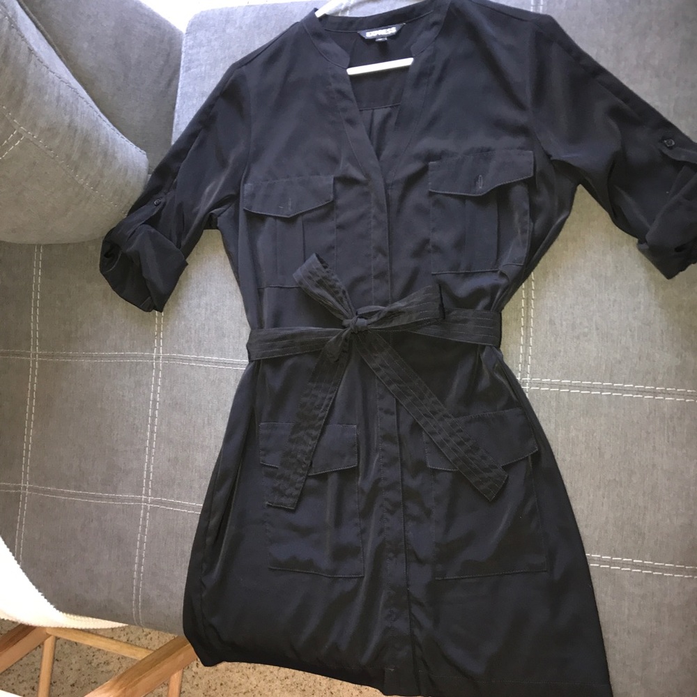 Express black button up shift dress