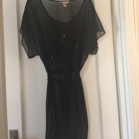 Forever 21 black beaded dress kaftan cover up - Picture 3 of 6