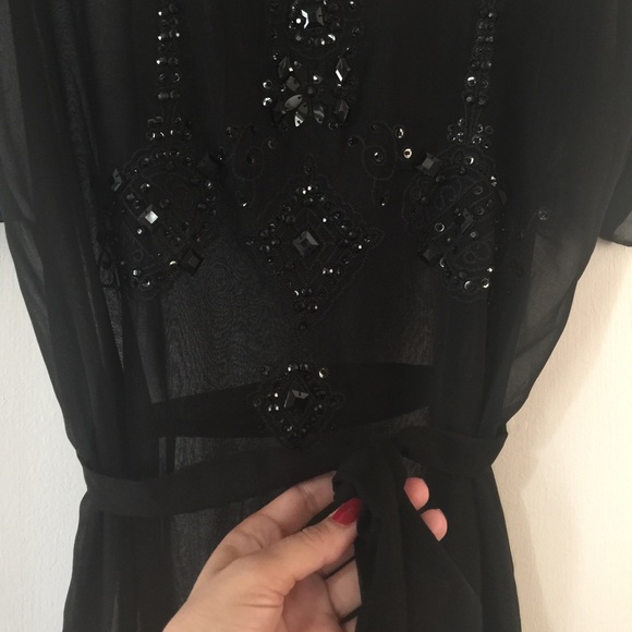 Forever 21 black beaded dress kaftan cover up - Picture 5 of 6