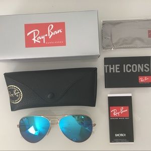NEW Authentic RayBan Aviator deep blue flash lens