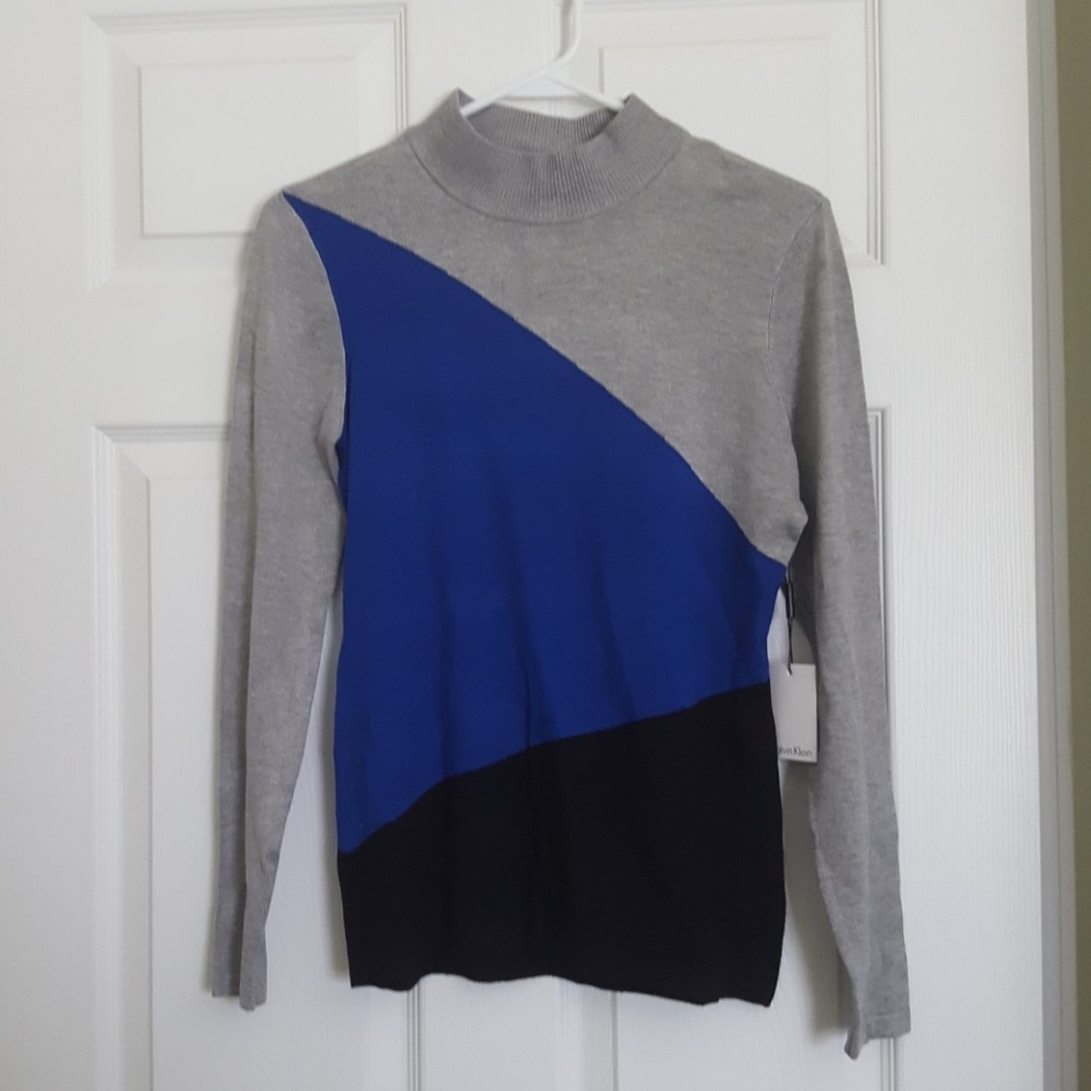 Royal blue black gray colorblock sweater