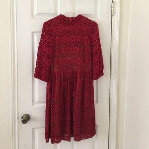 Red lace dress.